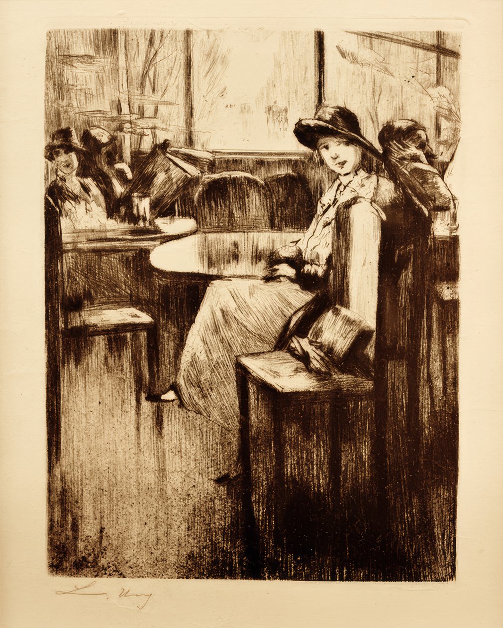 Sokak manzaralı kafede genç kız by Lesser Ury