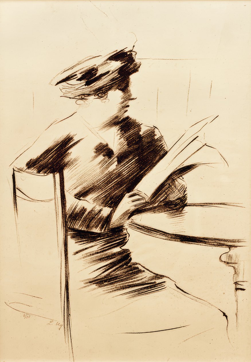 Bayan kafede okuma II by Lesser Ury