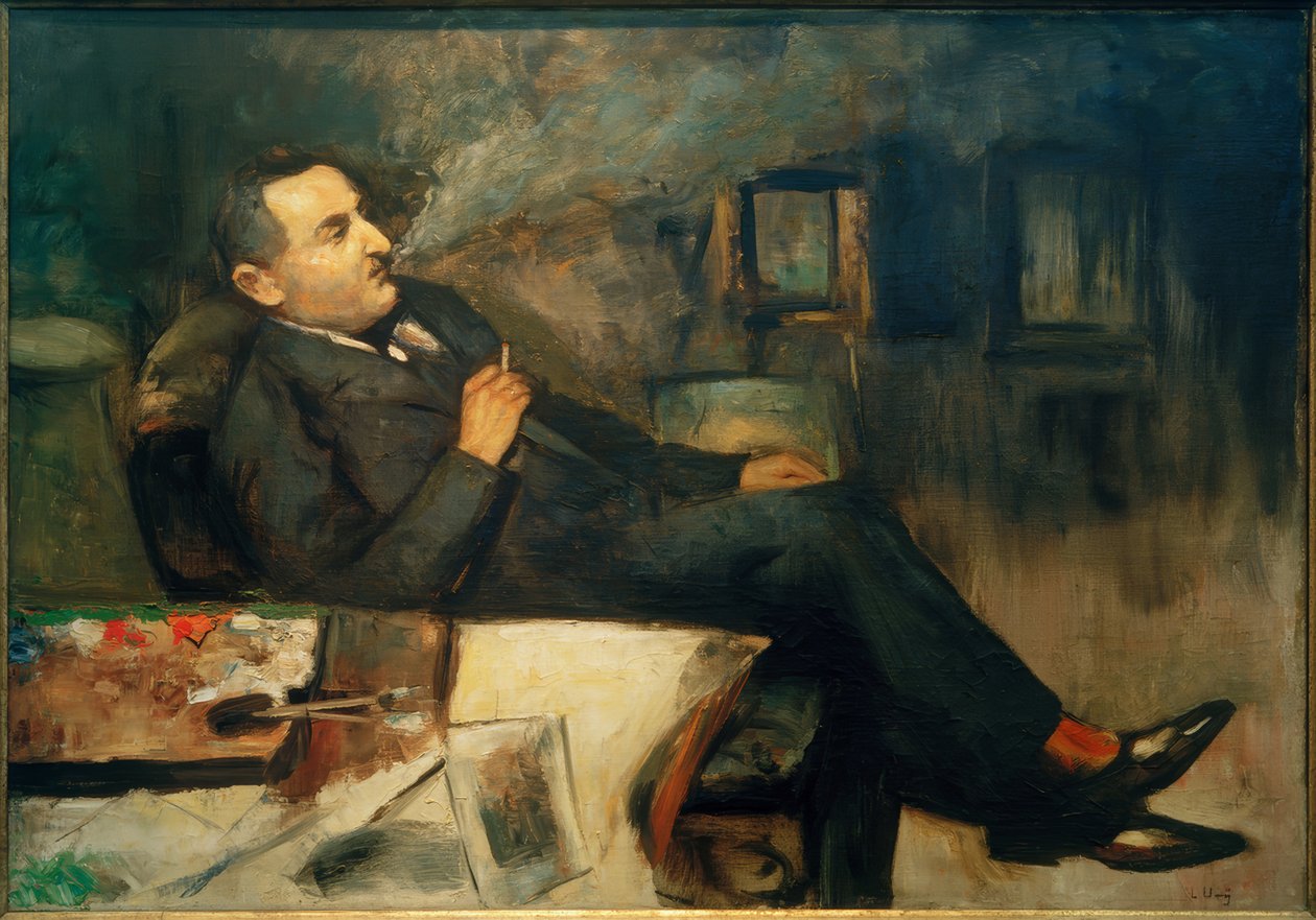 Küçük Ury stüdyoda sigara içiyor (otoportre) by Lesser Ury