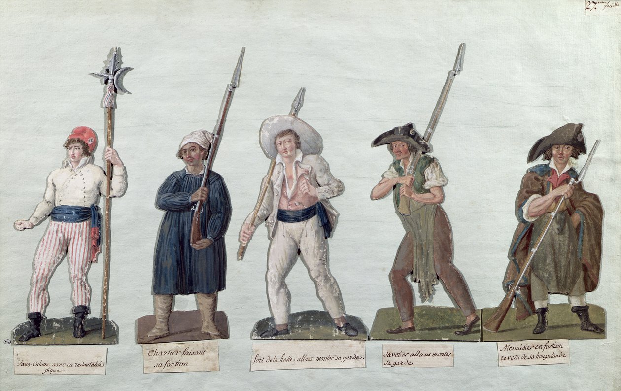 Pike, Carter, Market Porter, Cobbler ve Carpenter ile bir Sans Culotte (kartta guaj) by Lesueur Brothers