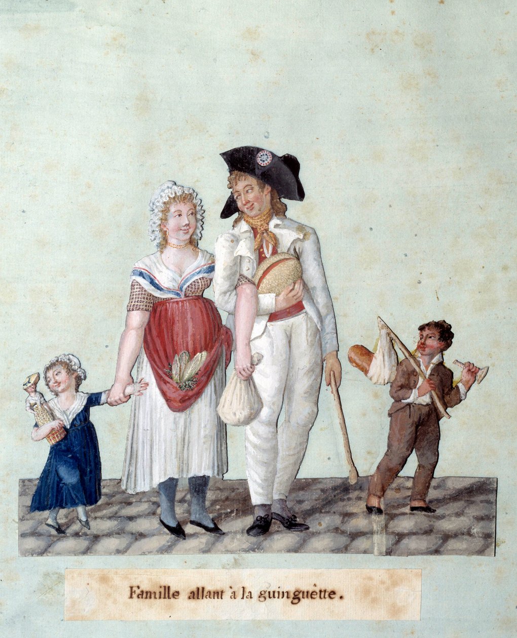 Fransız Devrimi: Guinguete giden bir aile. Guaj des Freres Lesueur (18. yüzyıl) by Lesueur Brothers