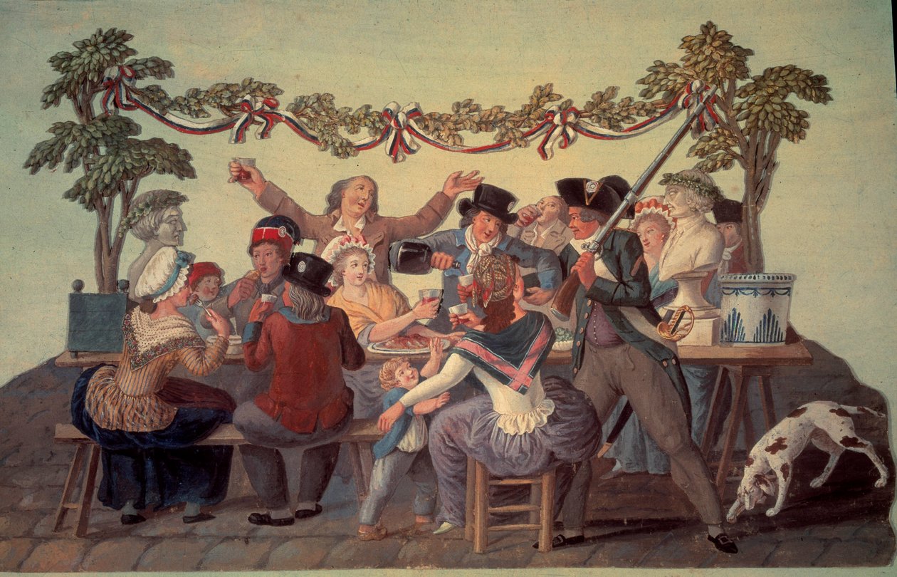 1789 Fransız Devrimi: “Cumhuriyet Yemeği”. Guaj des freres Lesueur (18. yüzyıl) by Lesueur Brothers