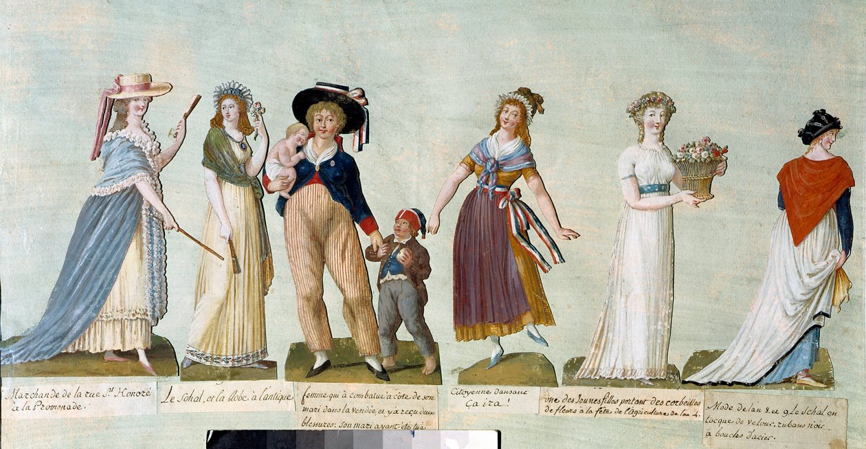 1789 Fransız Devrimi: Devrim Çağında Kadın Modası (Devrimci Kadın). Guaj des freres Lesueur (18. yüzyıl). Paris, Musee Carnavalet. by Lesueur Brothers