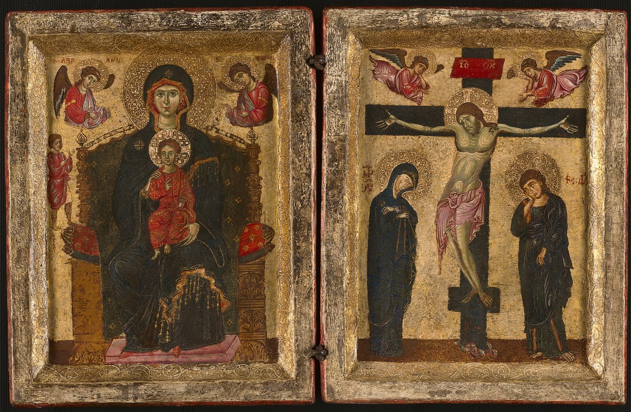 Bakire ve Enthroned Çocuk ve Çarmıha Gerilme ile İki Parçalı, 1275-80 by Levantine School