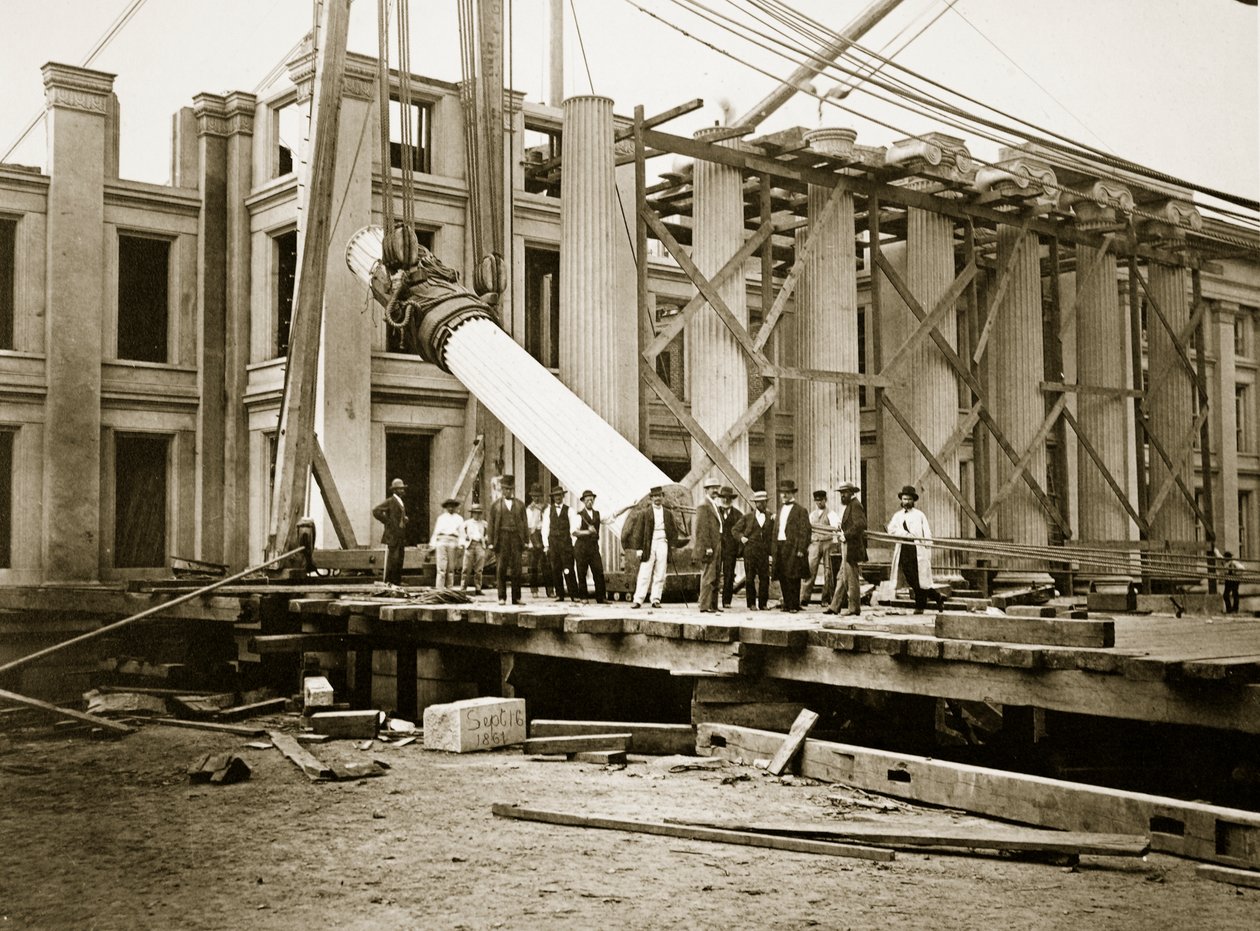 Güney Kanadı İnşaatı, Hazine Bakanlığı, Washington, D.C., 1861 (bw fotoğraf) by Lewis Emory Walker