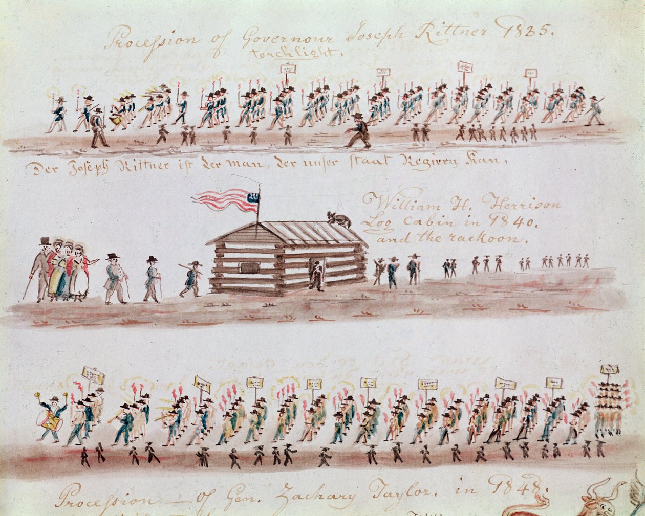 Amerikan tarihindeki olayları tasvir eden üç eskiz by Lewis Miller