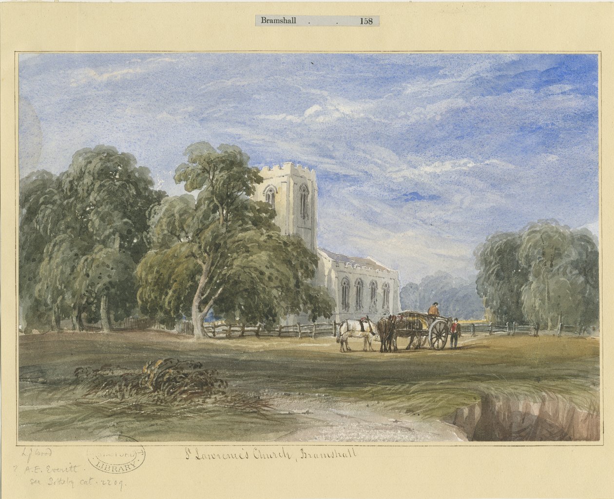 Bramshall Kilisesi: sulu boya ve [c 1830-1840] by Lewis John Wood