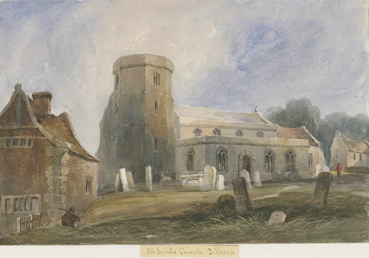 Dilhorne Kilisesi: sulu boya ve [c 1830-1840] (resim) by Lewis John Wood
