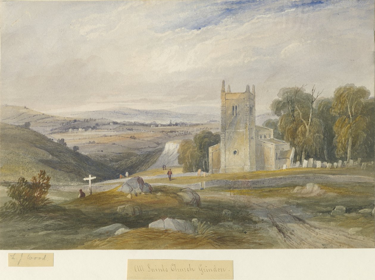 Grindon Kilisesi: sulu boya ve [c 1830-1845] by Lewis John Wood