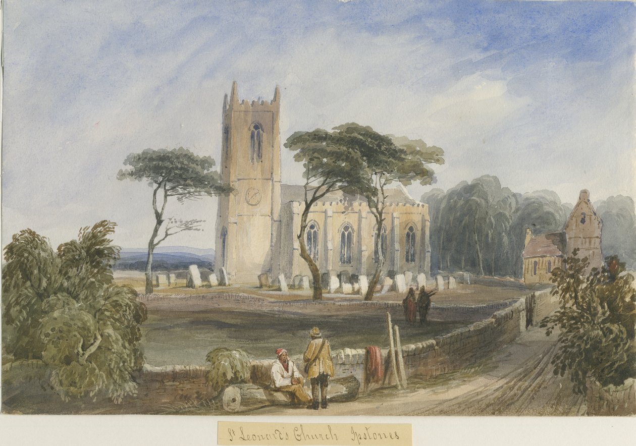 Ipstones Kilisesi: sulu boya ve [c 1830-1840] by Lewis John Wood