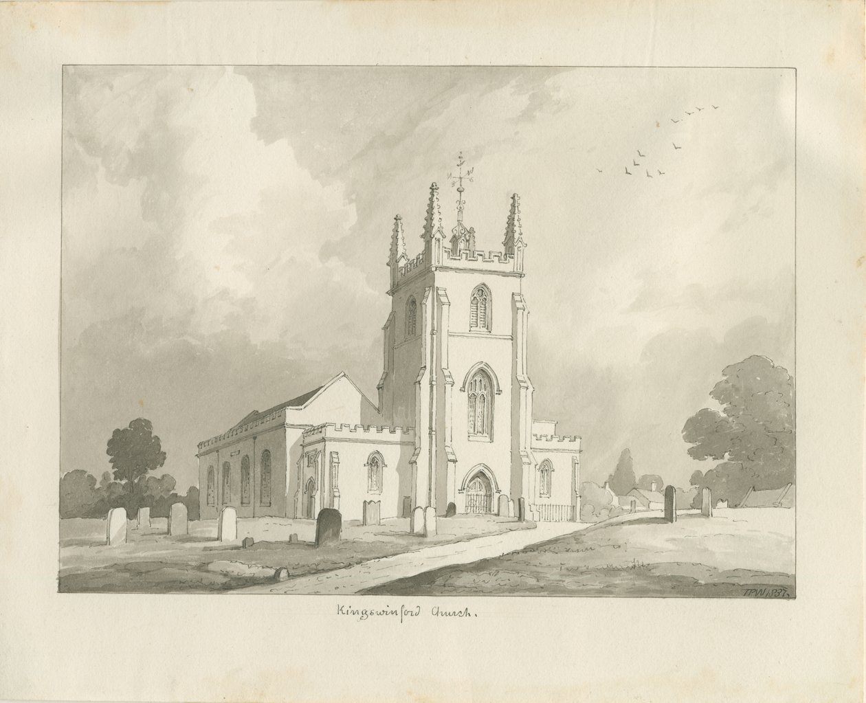 Kingswinford Kilisesi: sepya çizimi, 1837 by Lewis John Wood
