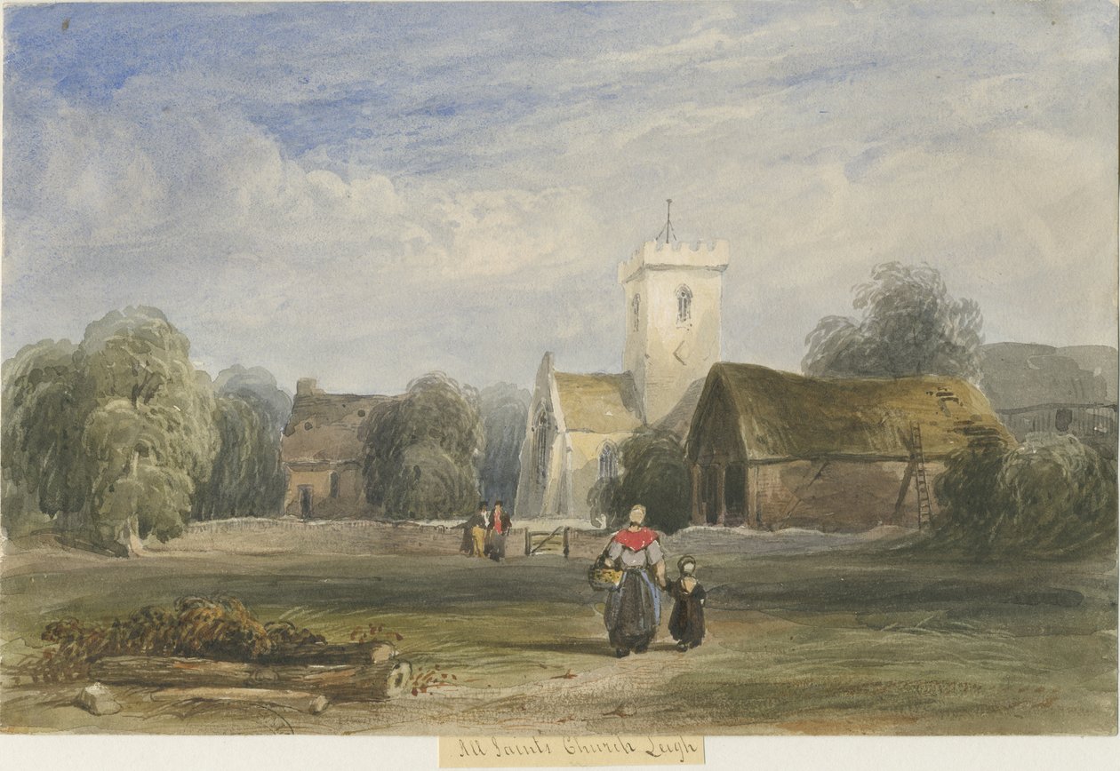 Leigh Kilisesi: suluboya resim ve [c 1830-1840] by Lewis John Wood