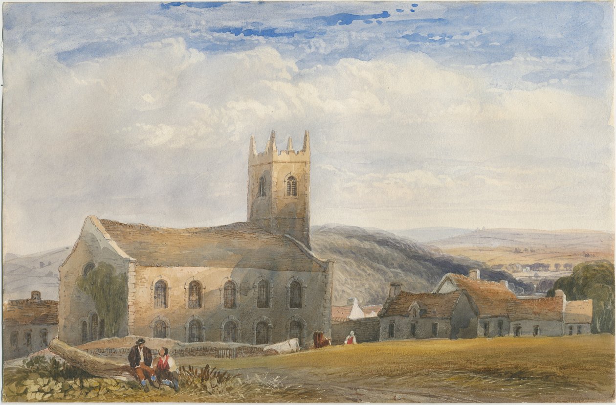 Longnor Kilisesi - "Aziz Giles" [Aziz Batholomew"s]: sulu boya, nd [c1830-1840] by Lewis John Wood