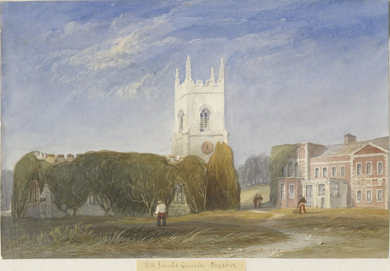 Okeover Kilisesi - "All Saints": suluboya resim ve [c 1830-1840] by Lewis John Wood