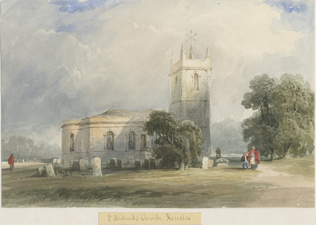 Rocester Kilisesi: sulu boya ve [c 1830-1840] by Lewis John Wood