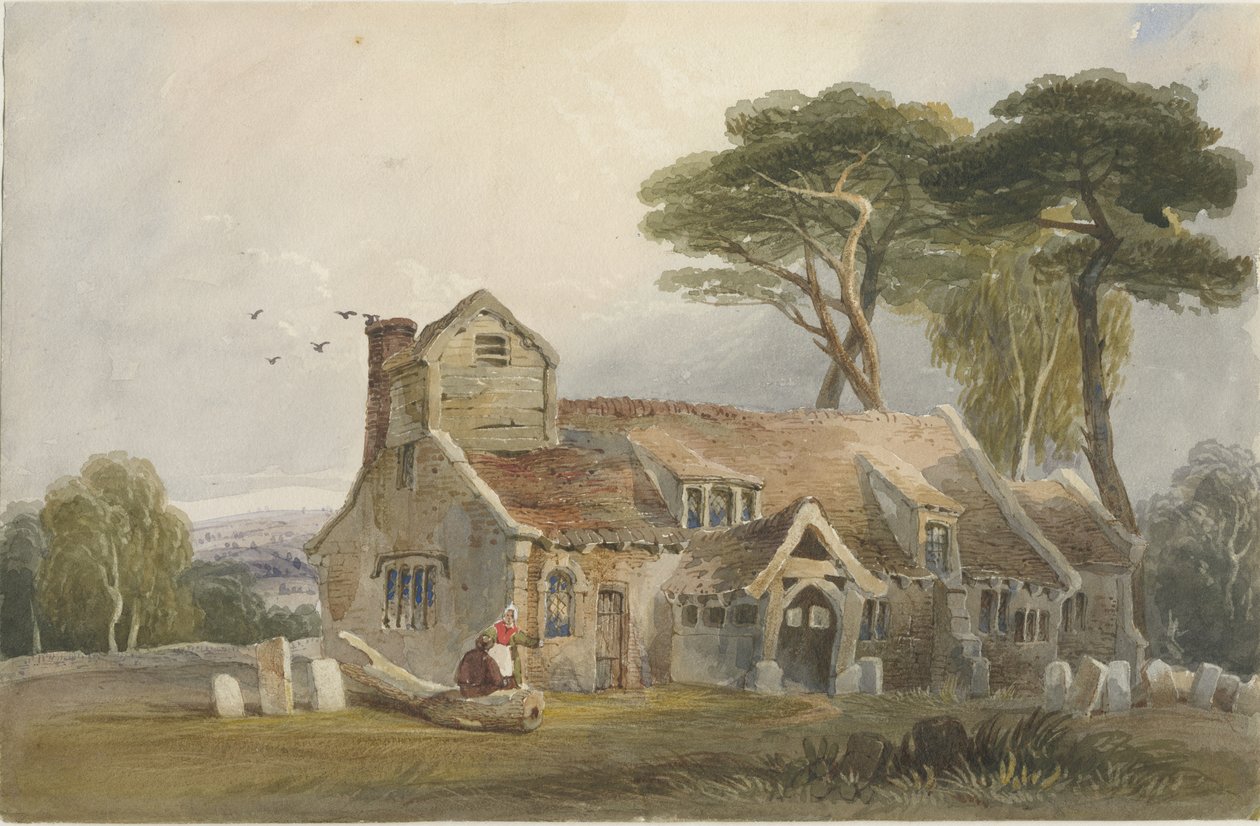 Rushton Spencer Kilisesi: sulu boya ve [c 1830-1840] by Lewis John Wood