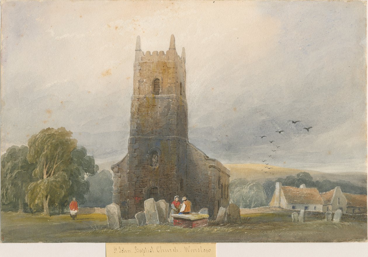 Warslow Kilisesi: sulu boya ve [c 1830-1840] by Lewis John Wood