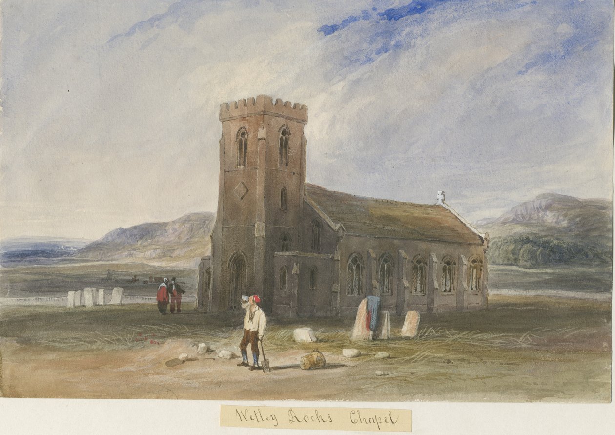 Wetley Rocks - Şapel: sulu boya ve [c 1830-1840] by Lewis John Wood