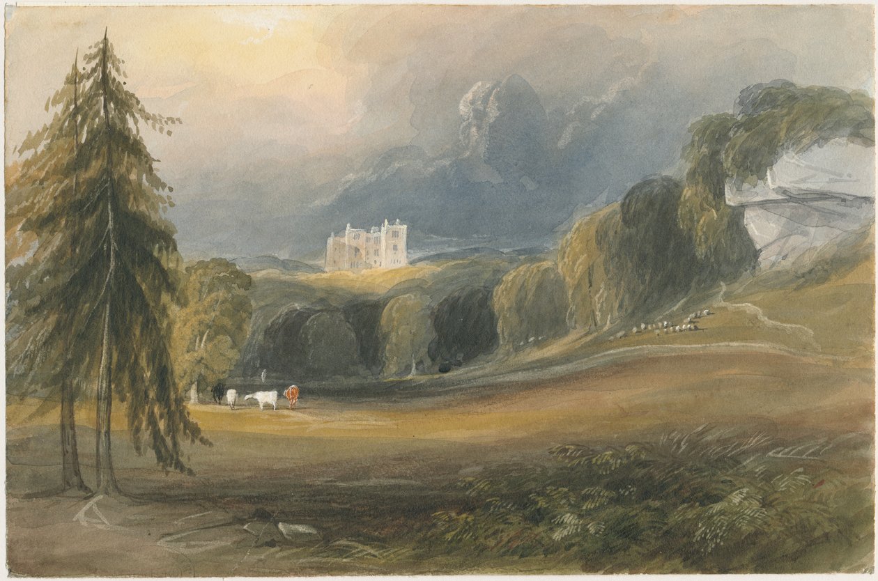 Wootton Lodge: sulu boya ve [c 1830-1840] by Lewis John Wood
