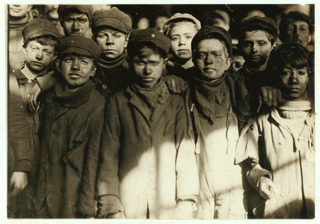 Breaker boys (who sort coal by hand) at Hughestown Borough Coal Co. Pittston, Pennsylvania, 1911  by Lewis Wickes Hine