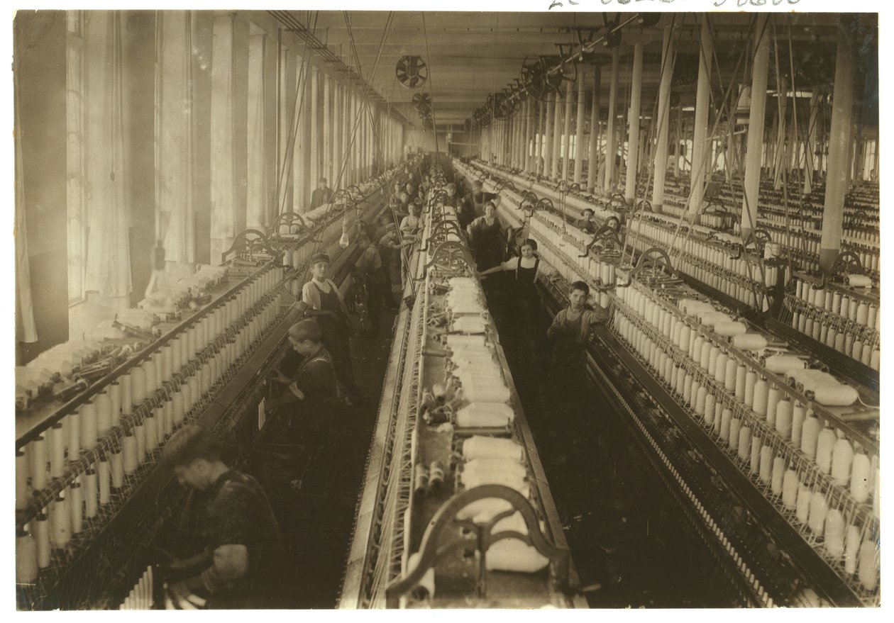Children working in the spinning room at Cornell Mill, Fall River, Massachusetts, 1912  by Lewis Wickes Hine