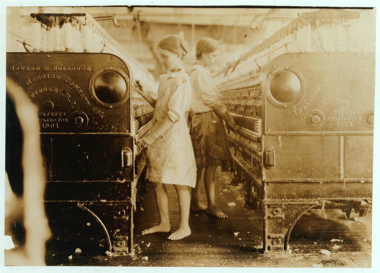 Elsie and Sadie working at Yazoo City Yarn Mills, Mississippi said they were 13 years old, 1911  by Lewis Wickes Hine