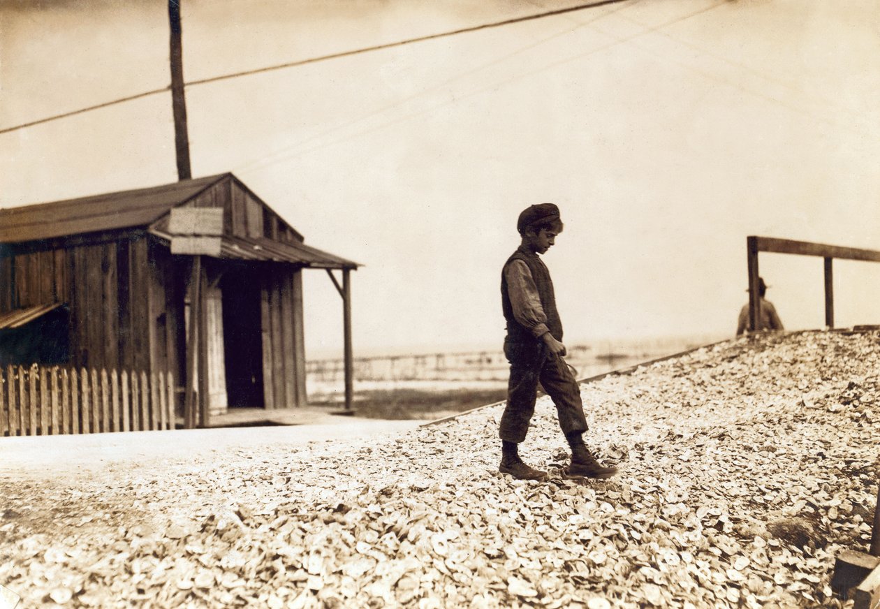 Genç istiridye avcılarından biri, Pass Christian, Mississippi, Şubat 1911 (sepya fotoğrafı) by Lewis Wickes Hine