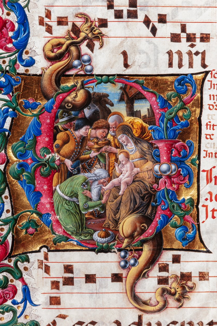 Piccolomini Kütüphanesi: koro kitabı, morina. 19.4, ff. 9v ile “Magi