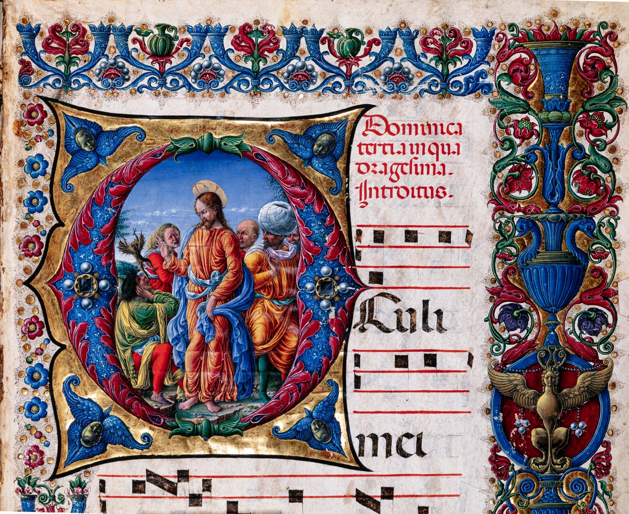 Piccolomini Kütüphanesi: koro kitabı, morina. 21.6, ff. 2r, Liberale da Verona (yaklaşık 1445 - 1527/9) tarafından “Kirli bir ruhtan çıkmak” ile. Detay. by Liberale da Verona