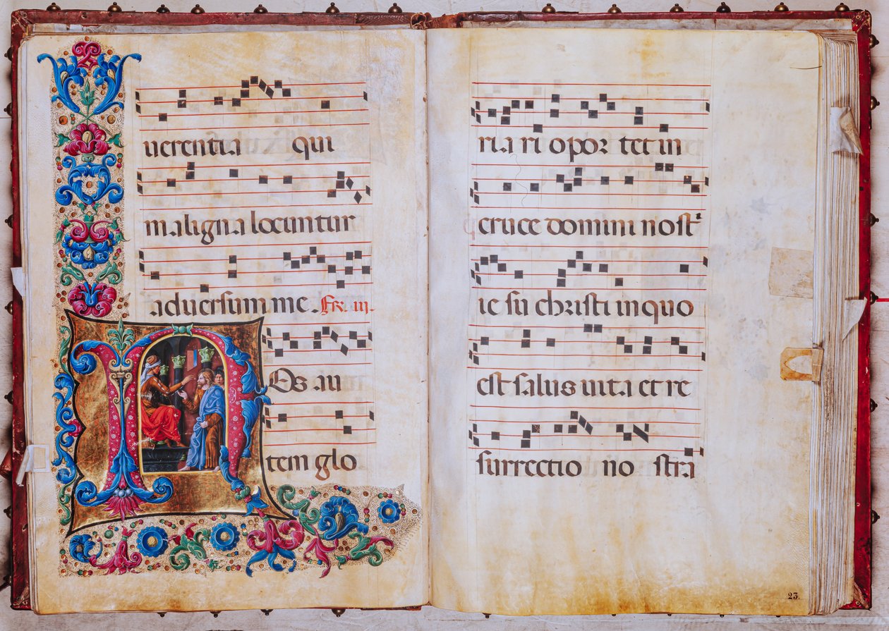 Piccolomini Kütüphanesi: koro kitabı, morina. 22.7, ff. 22v-23r, Liberale da Verona (yaklaşık 1445 - 1527/9) tarafından “Mesih