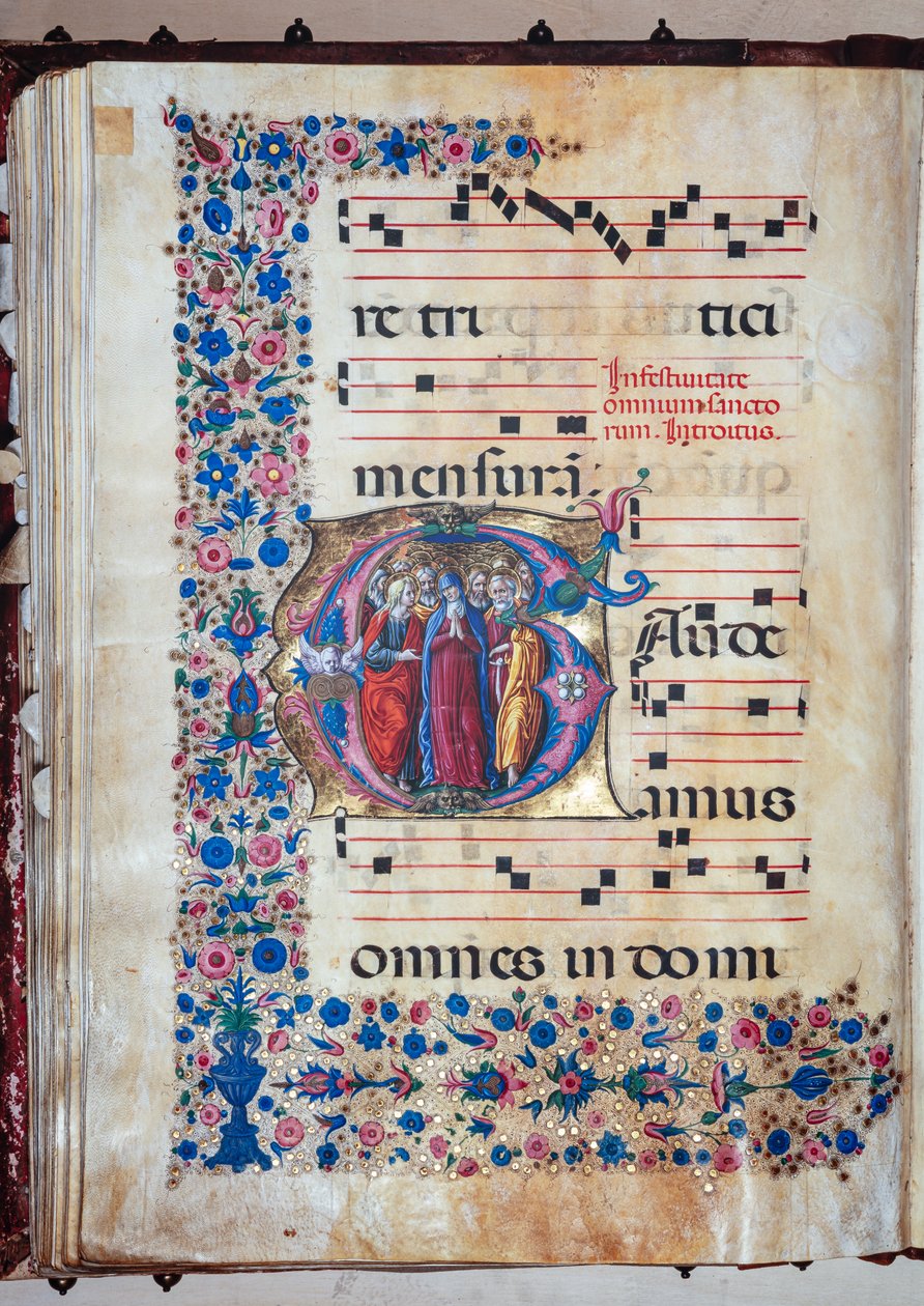 Piccolomini Kütüphanesi: koro kitabı, morina. 28.12, ff. Francesco Rosselli ve Liberale da Verona (yaklaşık 1445 - 1527/9) tarafından “Bakire ve tüm Azizler” ile 94v. by Liberale da Verona