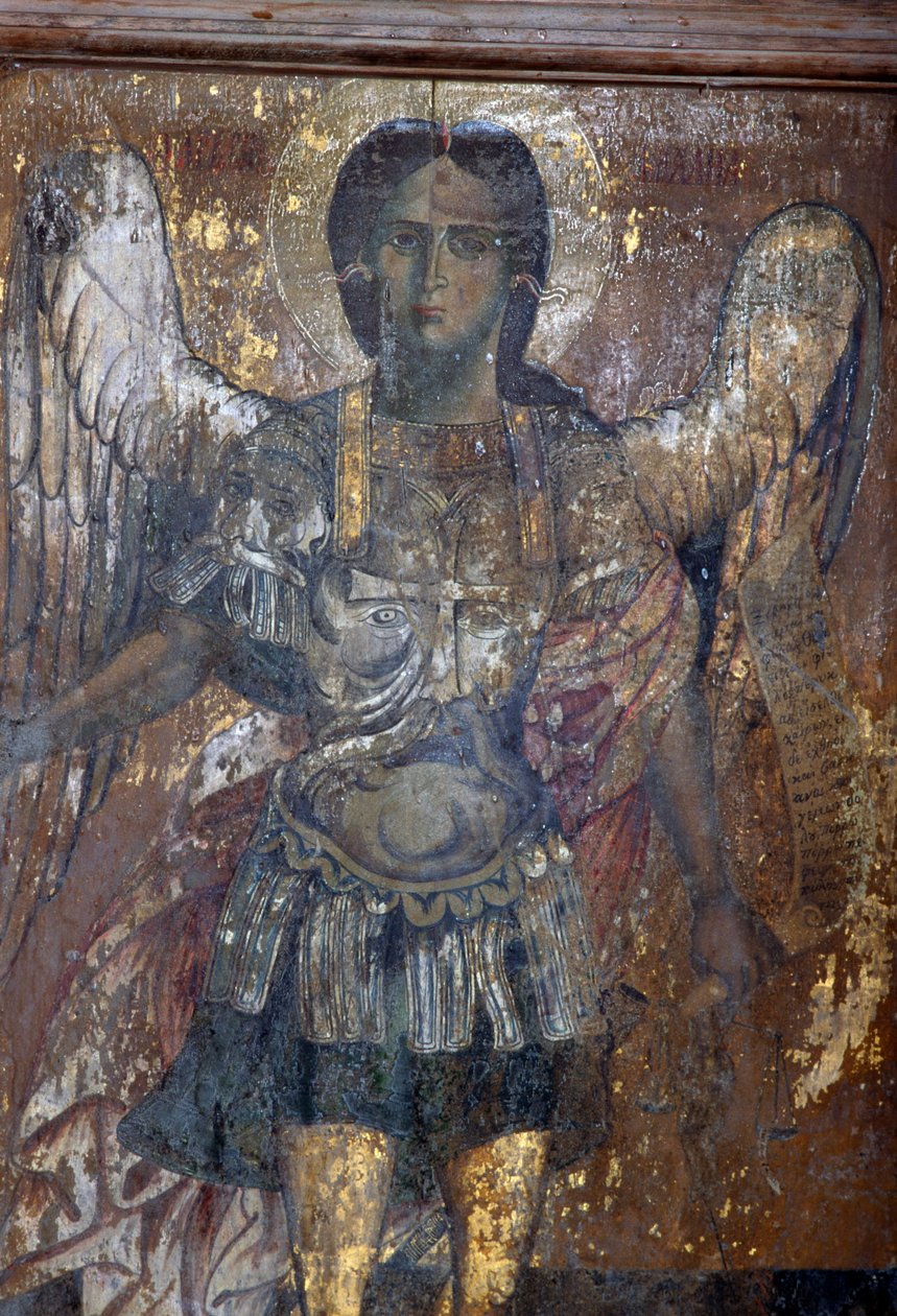 Angel, Bizans kilisesinde Sotiras Christos, Vlithias, Girit, Yunanistan (fotoğraf) fresk by Unbekannt Unbekannt