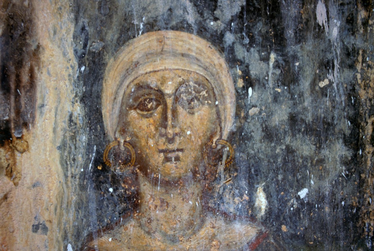 Kadın figürü, Agios Athanasios Bizans kilisesinde fresk, Kefali, Girit, Yunanistan (fotoğraf) by Unbekannt Unbekannt