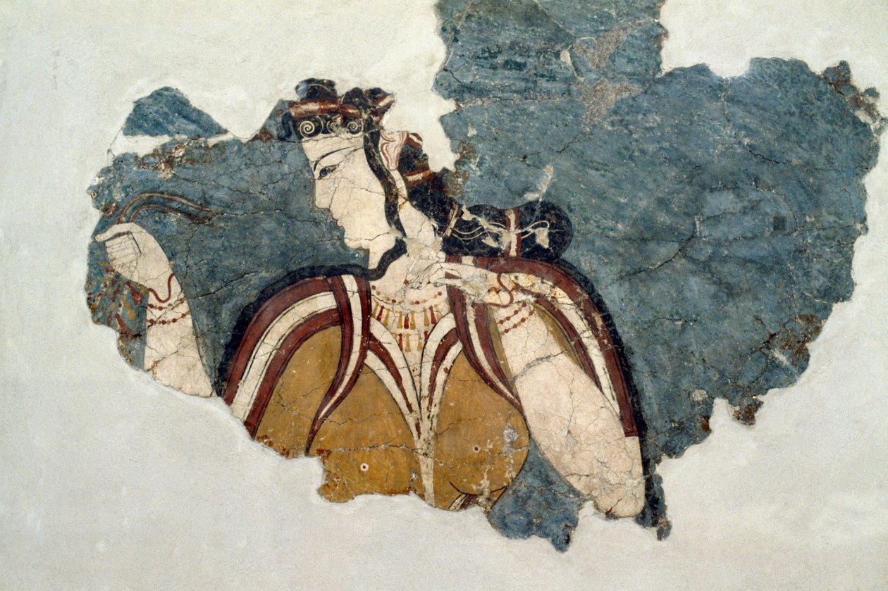 Mycenae, Yunanistan, Miken uygarlığından kadın figürünü gösteren fresk parçası by Unbekannt Unbekannt