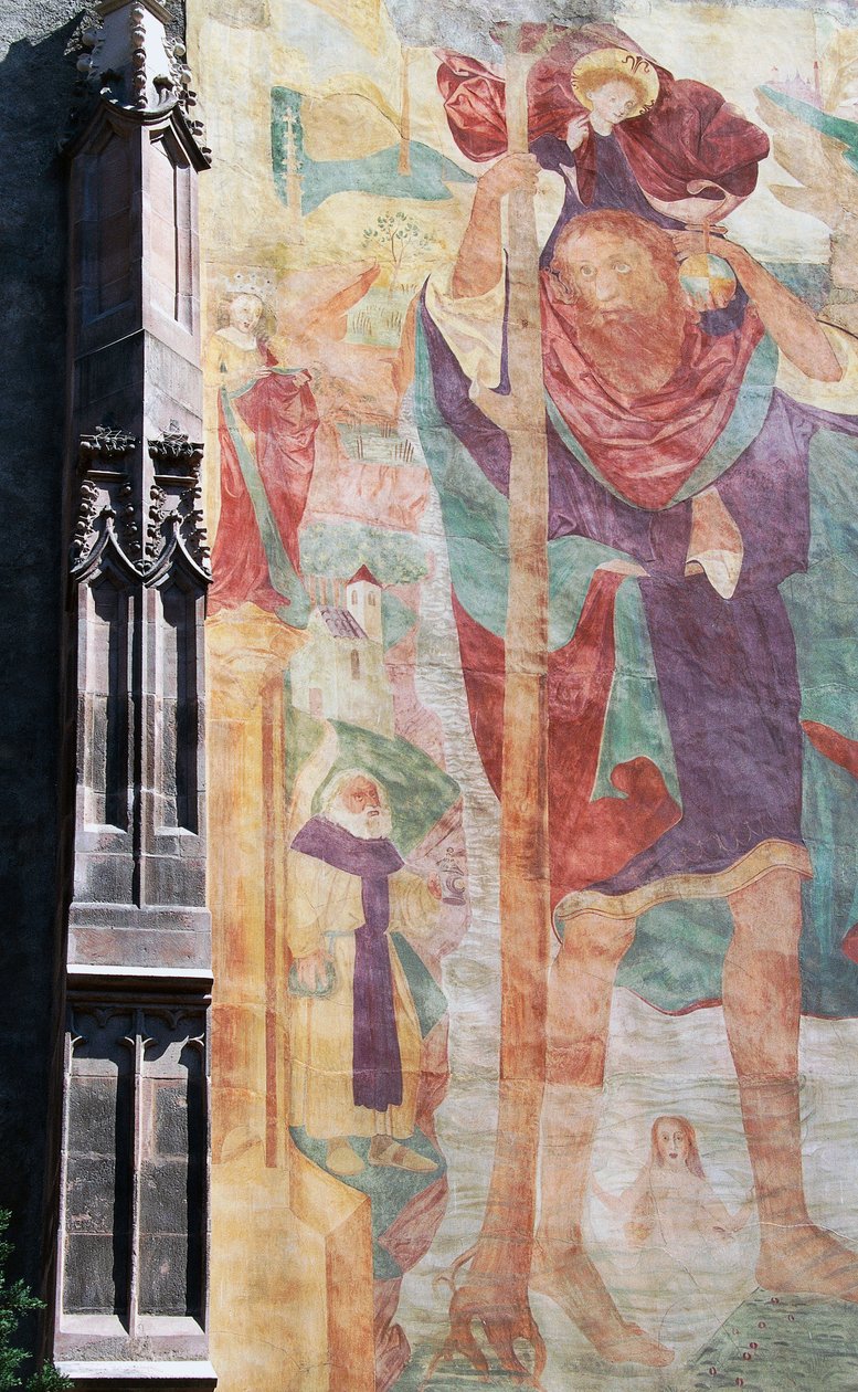 St Christopher Fresk, güney dış cephe, St Nicholas Parish Kilisesi, Merano, Bolzano, Trentino-Alto Adige, İtalya by Unbekannt Unbekannt