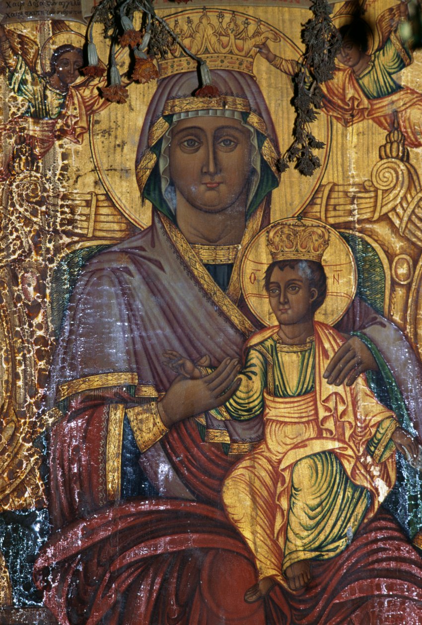 Madonna ve Çocuk, yaldızlı resim, Agios Georgios Bizans kilisesi, Vathi, Girit, Yunanistan (fotoğraf) by Unbekannt Unbekannt