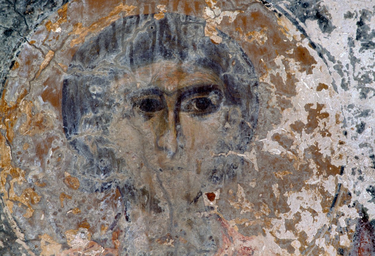 Erkek figürü, Metamorphosis Sotiros kilisesinde hasarlı fresk, Voutas, Girit, Yunanistan (fotoğraf) by Unbekannt Unbekannt
