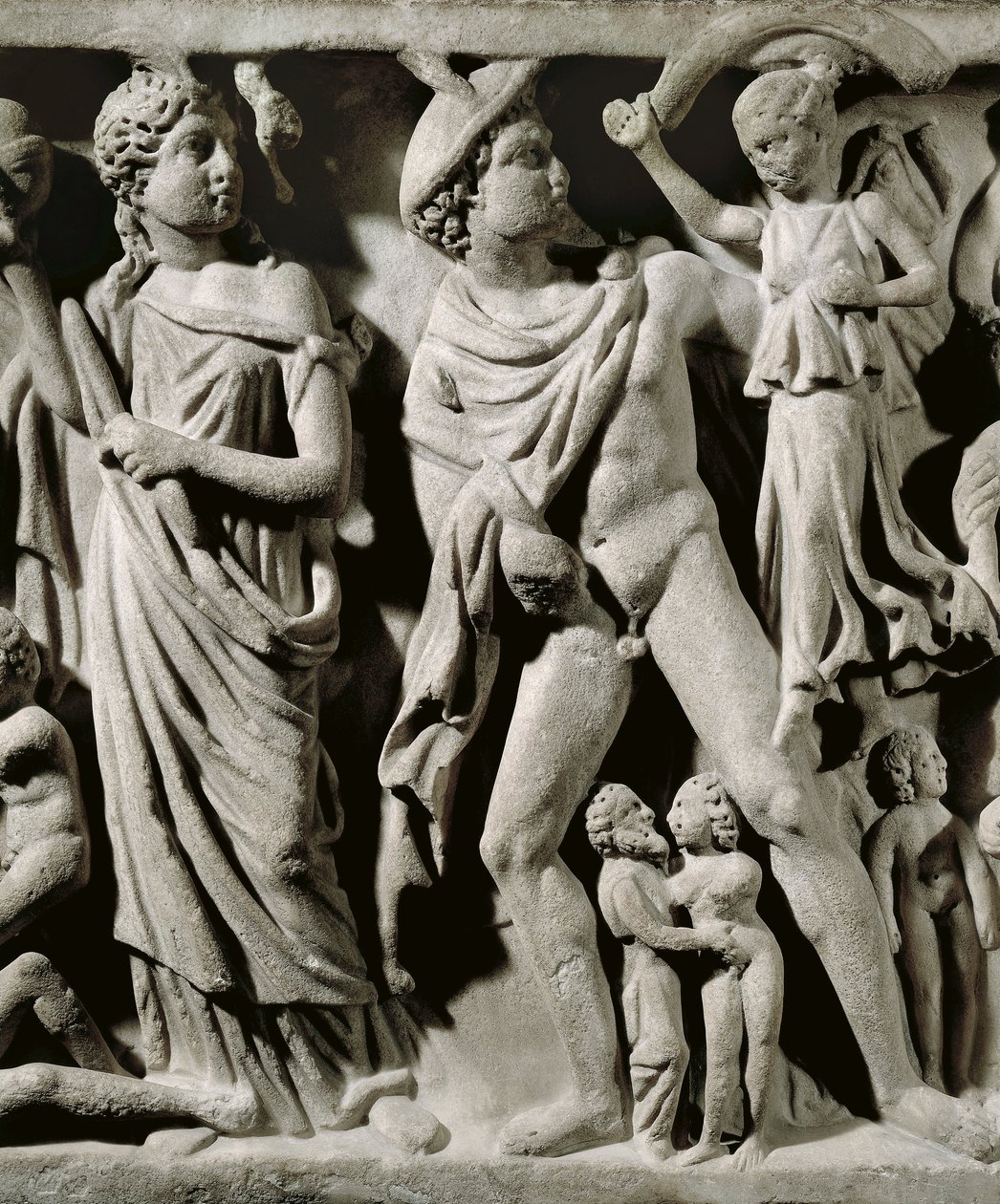Mermer lahit, Prometheus efsanesini tasvir eden kabartma, Ayrıntı, Hermes ve Parcae ya da Kaderlerden biri, Arles'tan by Unbekannt Unbekannt