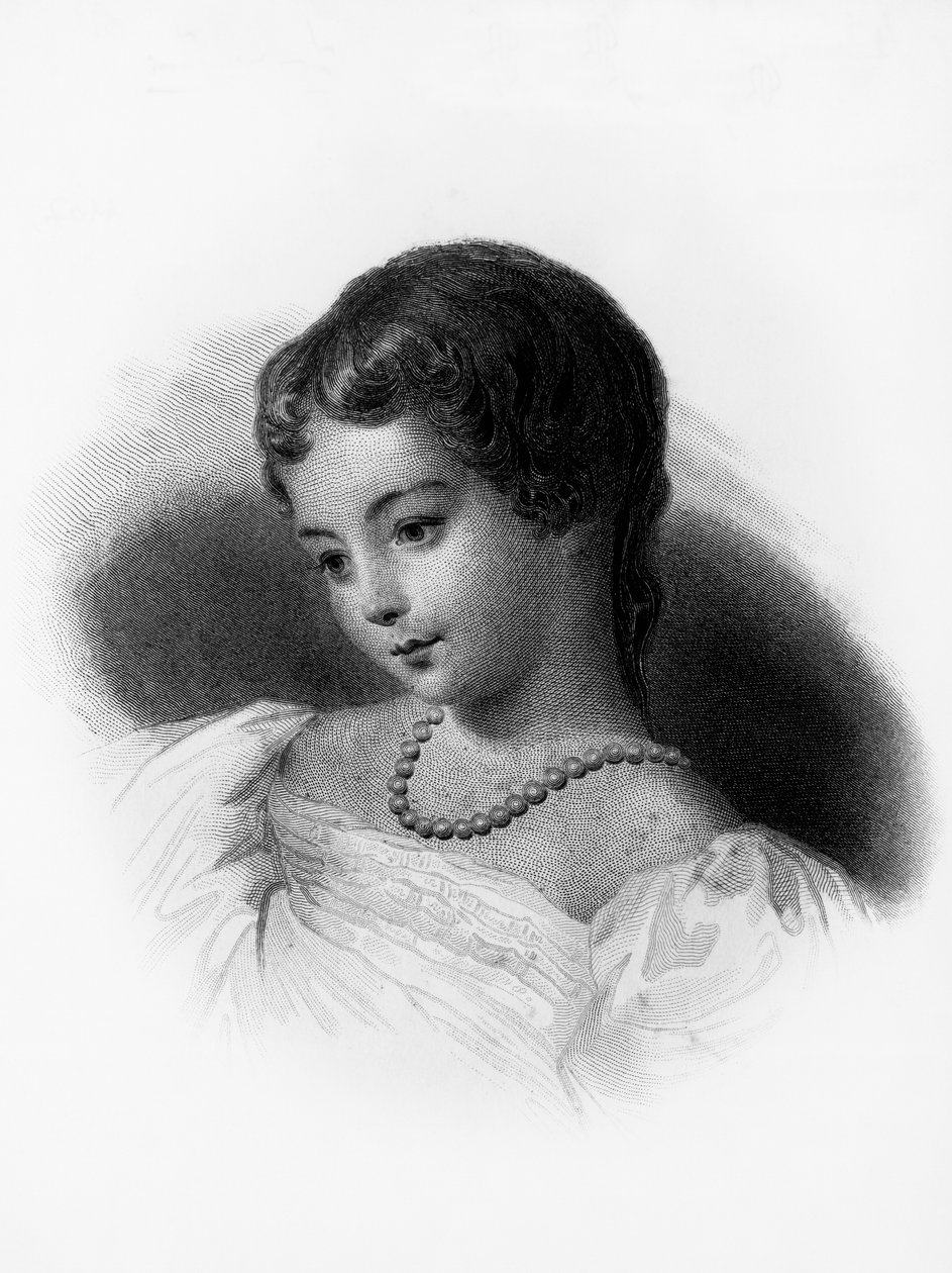 Augusta Ada Byron, Lovelace Kontesi (1815-1852), İngiliz matematikçi ve yazar portresi, ilk bilgisayar programcısı olarak kabul edilir, gravür by Unbekannt Unbekannt