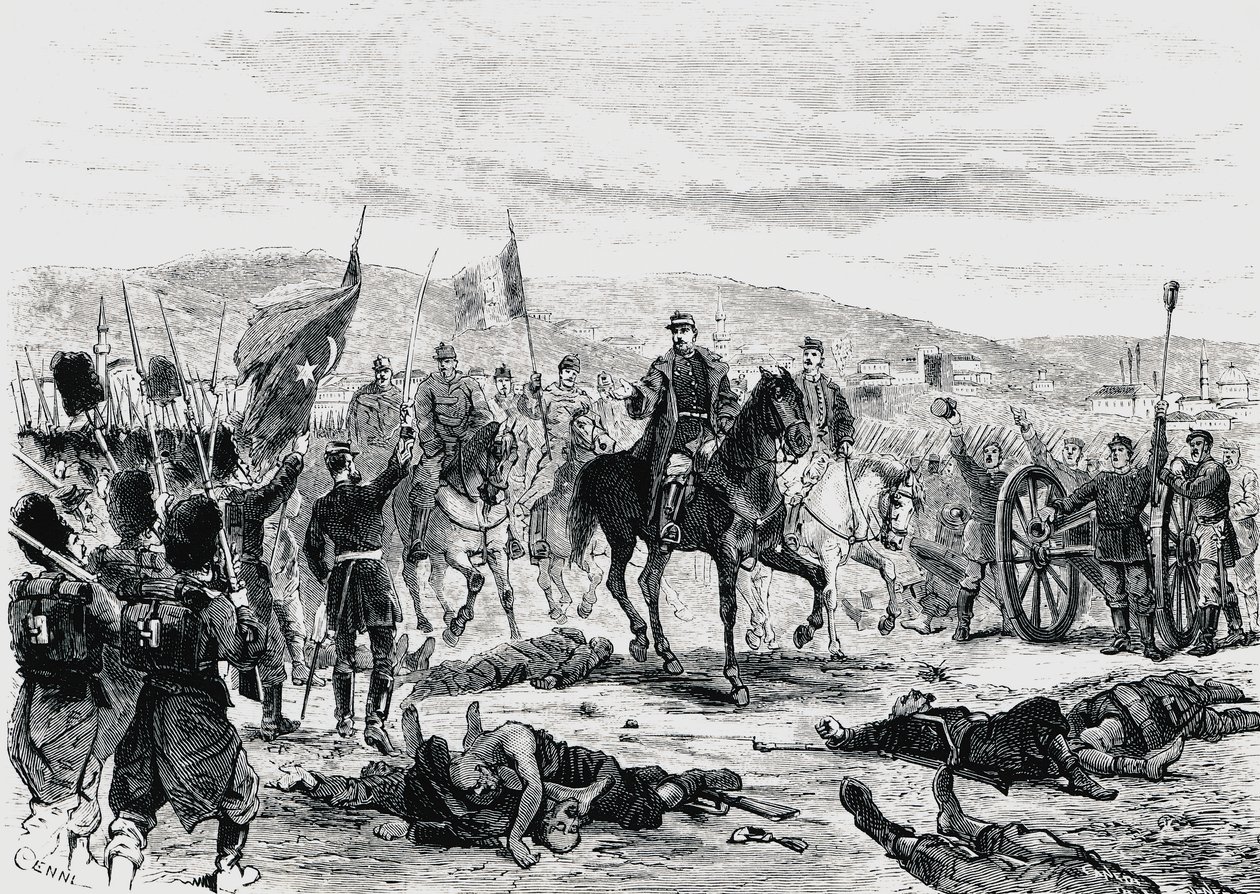 Romanya Prensi Carol, Rus-Türk savaşı olan dördüncü Plevne savaşından sonra birlikleri teftiş ediyor by Unbekannt Unbekannt