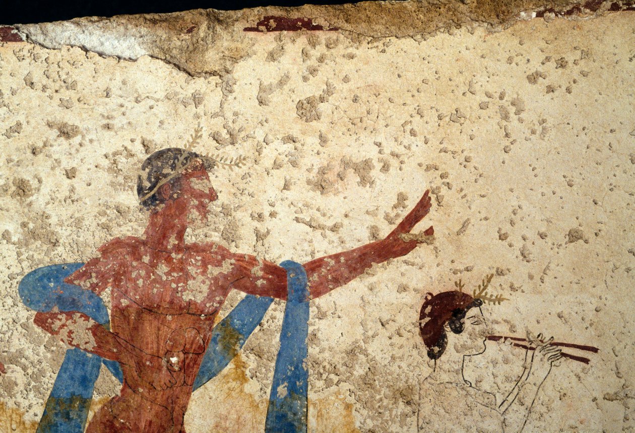 Atlet ile alay, detay, Dalgıç Mezarı, Paestum, Campania, İtalya, Antik Yunan uygarlığı, Magna Graecia, MÖ 3. yüzyıl (fotoğraf) by Unbekannt Unbekannt