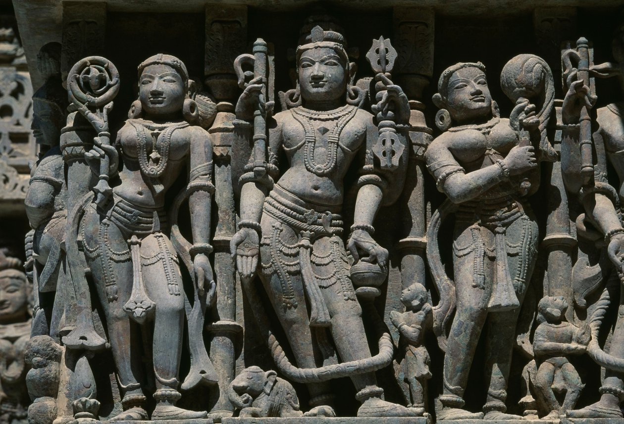 Erkek ve kadın figürlerini tasvir eden kabartma, Adishvara tapınağı, Vimalavasi Tuk, Shatrunjaya tepesinde tapınak kompleksi, Palitana, Gujarat, Hindistan by Unbekannt Unbekannt