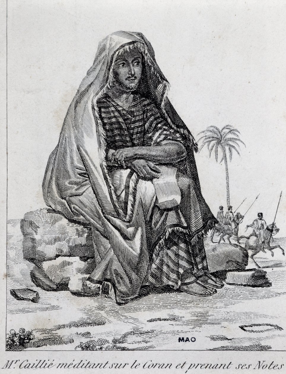 Rene Caillie (1799-1838), Arap kıyafetleri giyen kâşif, Kuran üzerine meditasyon yapıyor. by Unbekannt Unbekannt