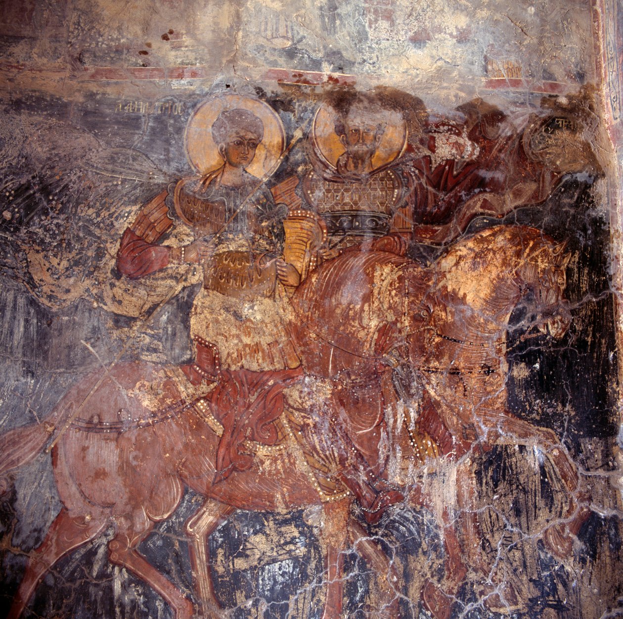At sırtında azizler, kilisede fresk, Komitates, Girit, Yunanistan (fotoğraf) by Unbekannt Unbekannt
