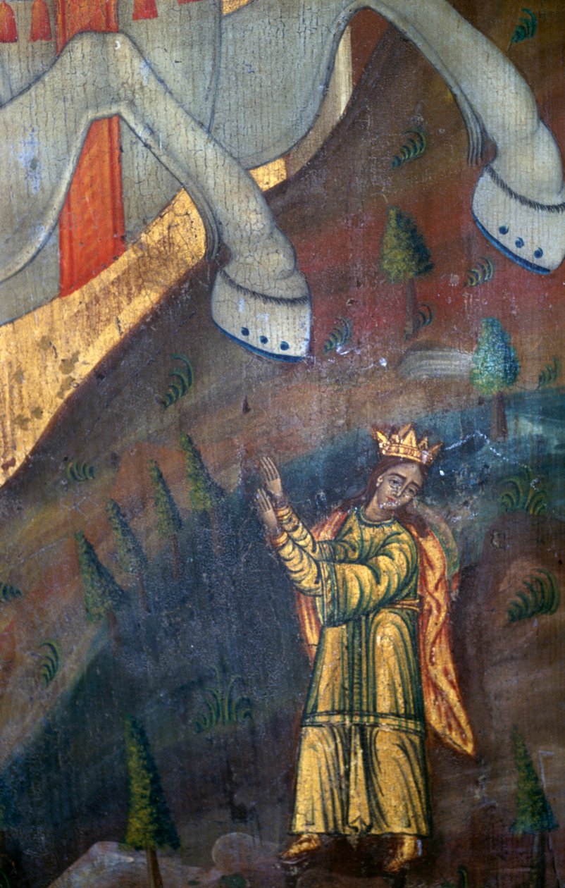 St George ve Dragon, Agia Paraskevi kilisesindeki ahşap panelin detayı, Anisaraki, Girit, Yunanistan (fotoğraf) by Unbekannt Unbekannt