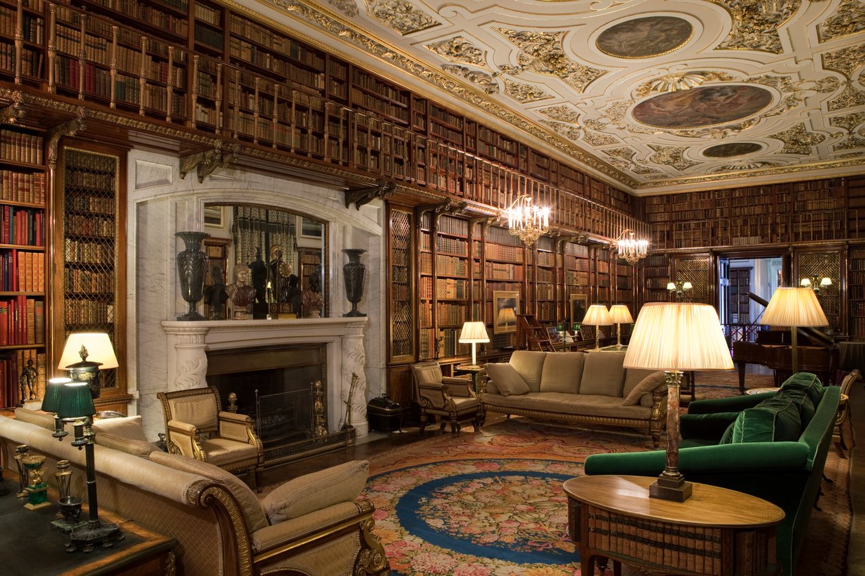 Kütüphane, Chatsworth Evi, Derbyshire (fotoğraf) by Unbekannt Unbekannt