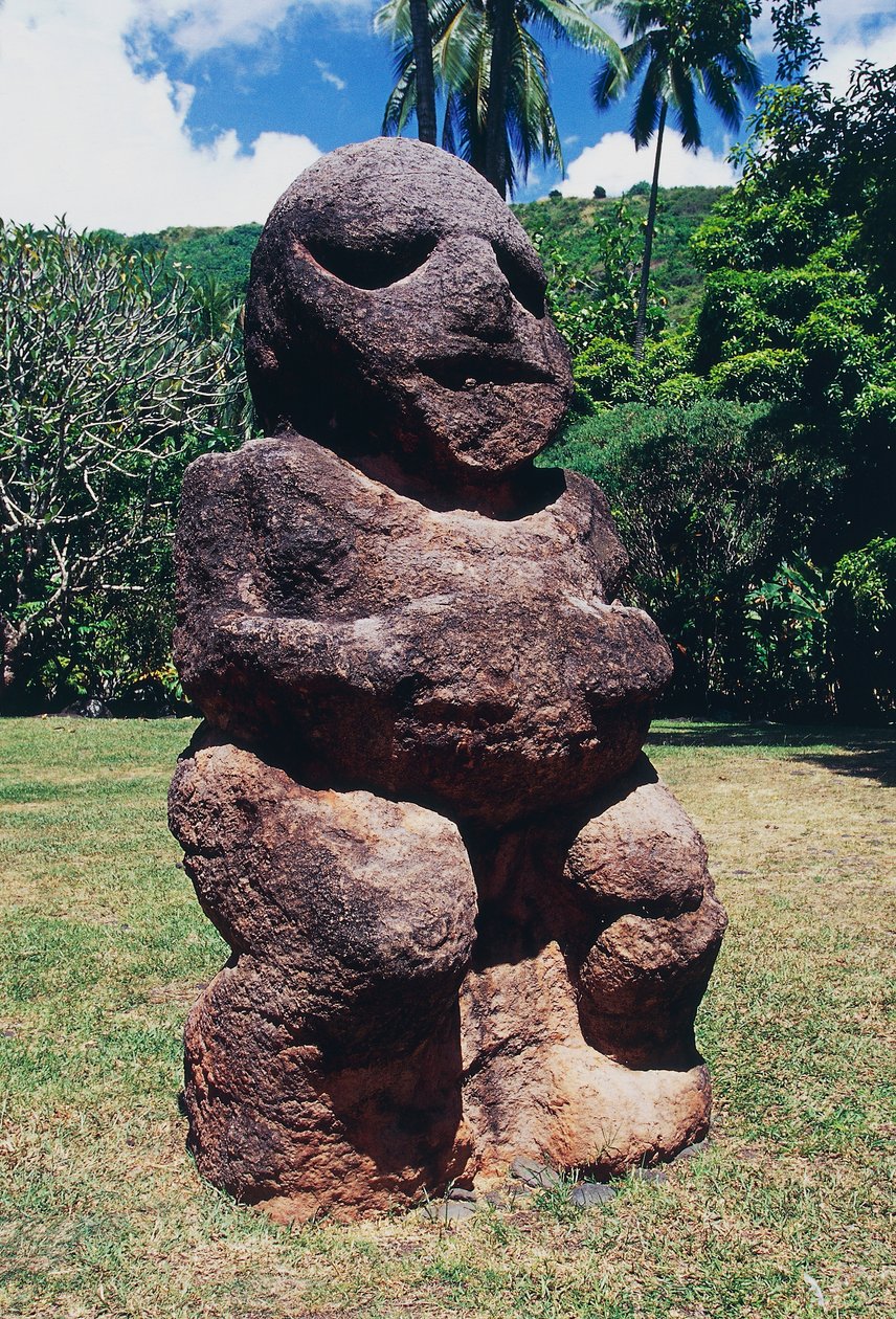 Tiki, marae (tapınak) Arahurahu, heykel, Tahiti, Society Adaları, Windward Adaları Takımadaları, Fransız Polinezyası (Fransız Cumhuriyeti