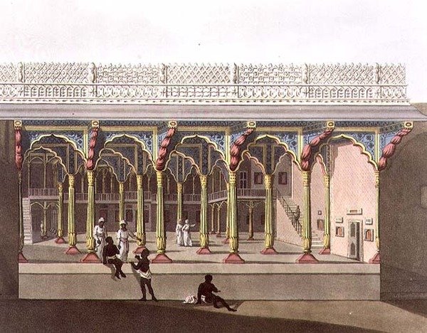 Tippoo Sarayı'nın Batı Cephesi, Bangalore, Joseph Constantine Stadler (fl.1780-1812) pub tarafından oyulmuş 'Mysore Krallığında Resimli Manzara'dan 10 numaralı levha. Edward Orme (1774-c.1820) 1804 (aquatint) tarafından by Lieutenant James (after) Hunter