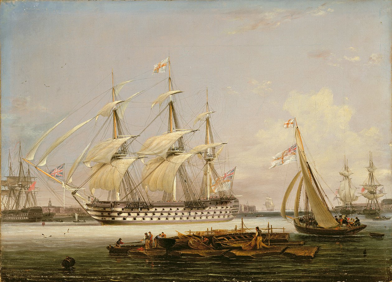 Portsmouth Limanı'na Giren Üç Katlı Bir Gemi, 1836 by Lieutenant Robert Strickland Thomas