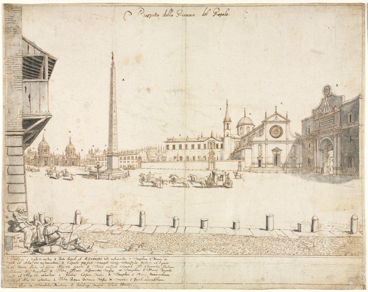 Roma'nın Onsekiz Manzarası: Piazza del Popolo (rekto) by Lievin Cruyl